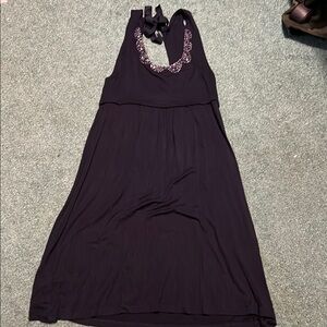 Black Halter Dress with Embellished Neckline